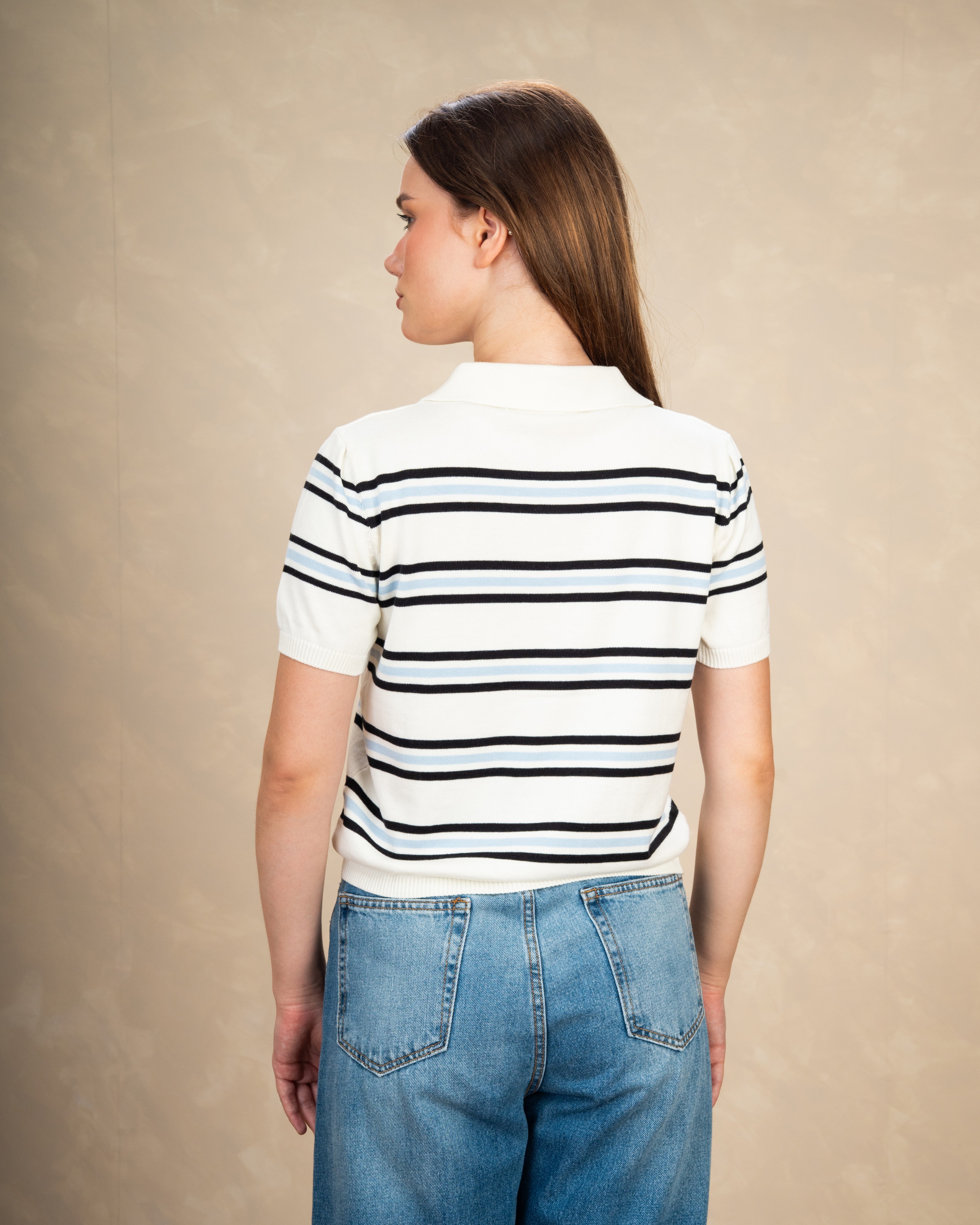 Basic Collared Top With Patterned Stripes