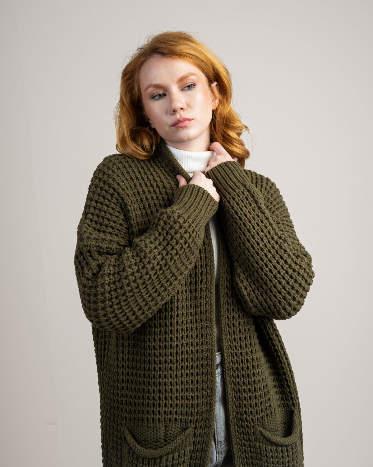 Plain Open Knitwear Cardigan With Pockets