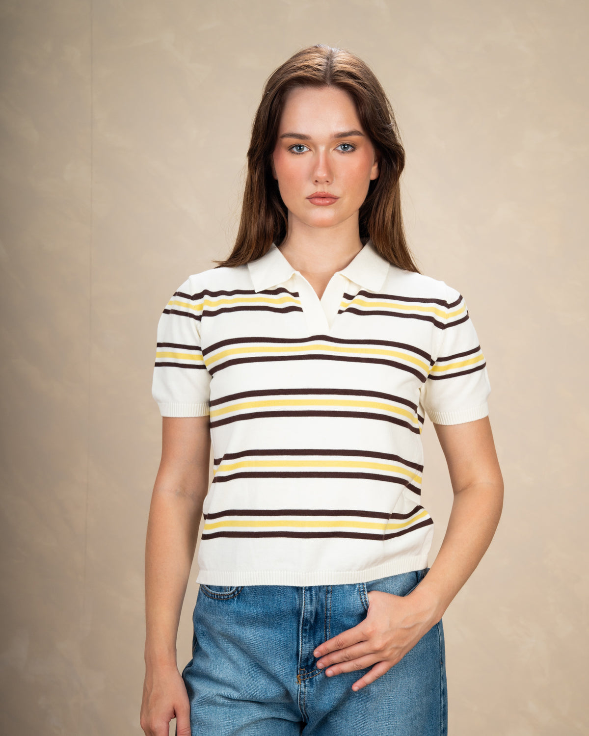 Basic Collared Top With Patterned Stripes