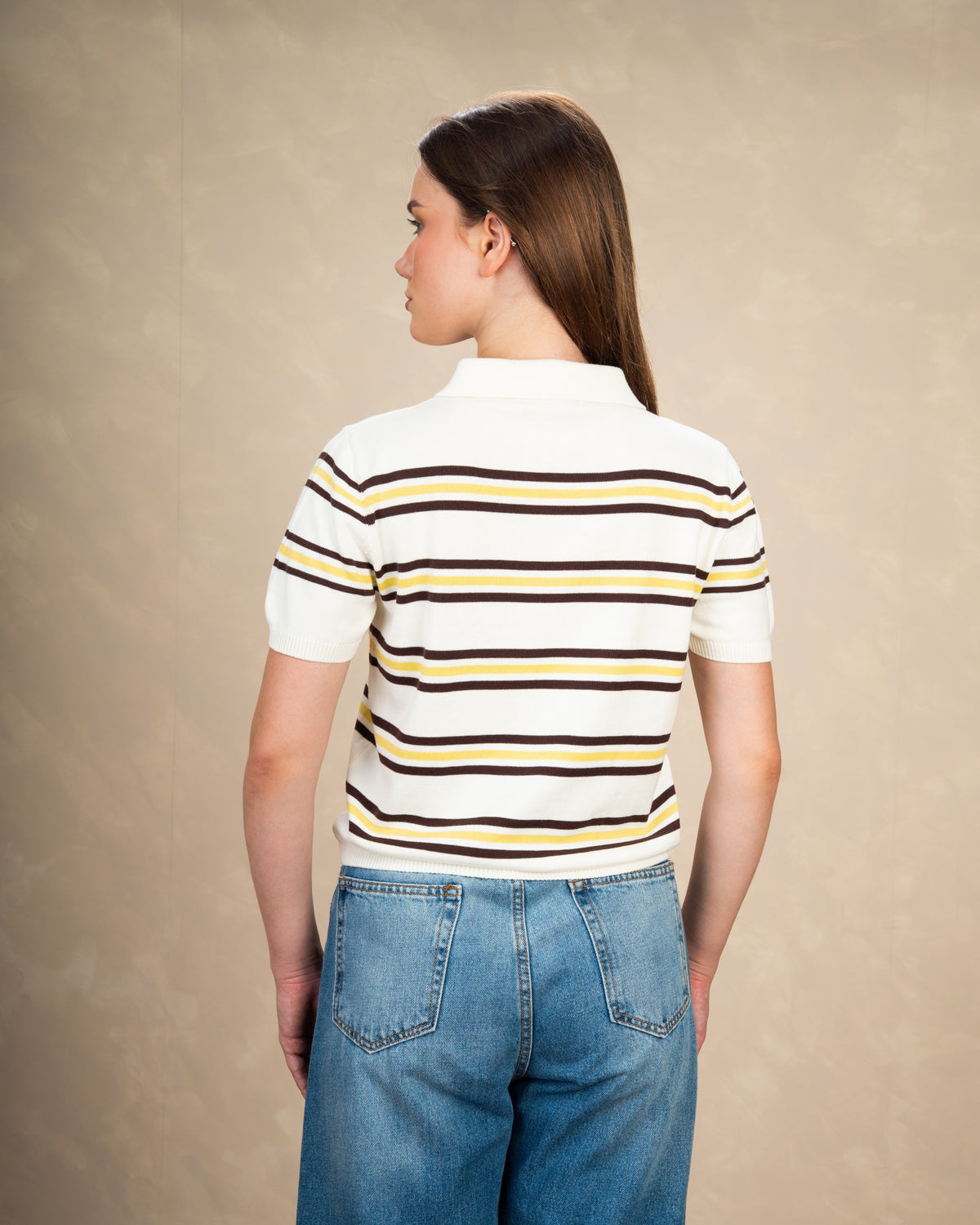 Basic Collared Top With Patterned Stripes