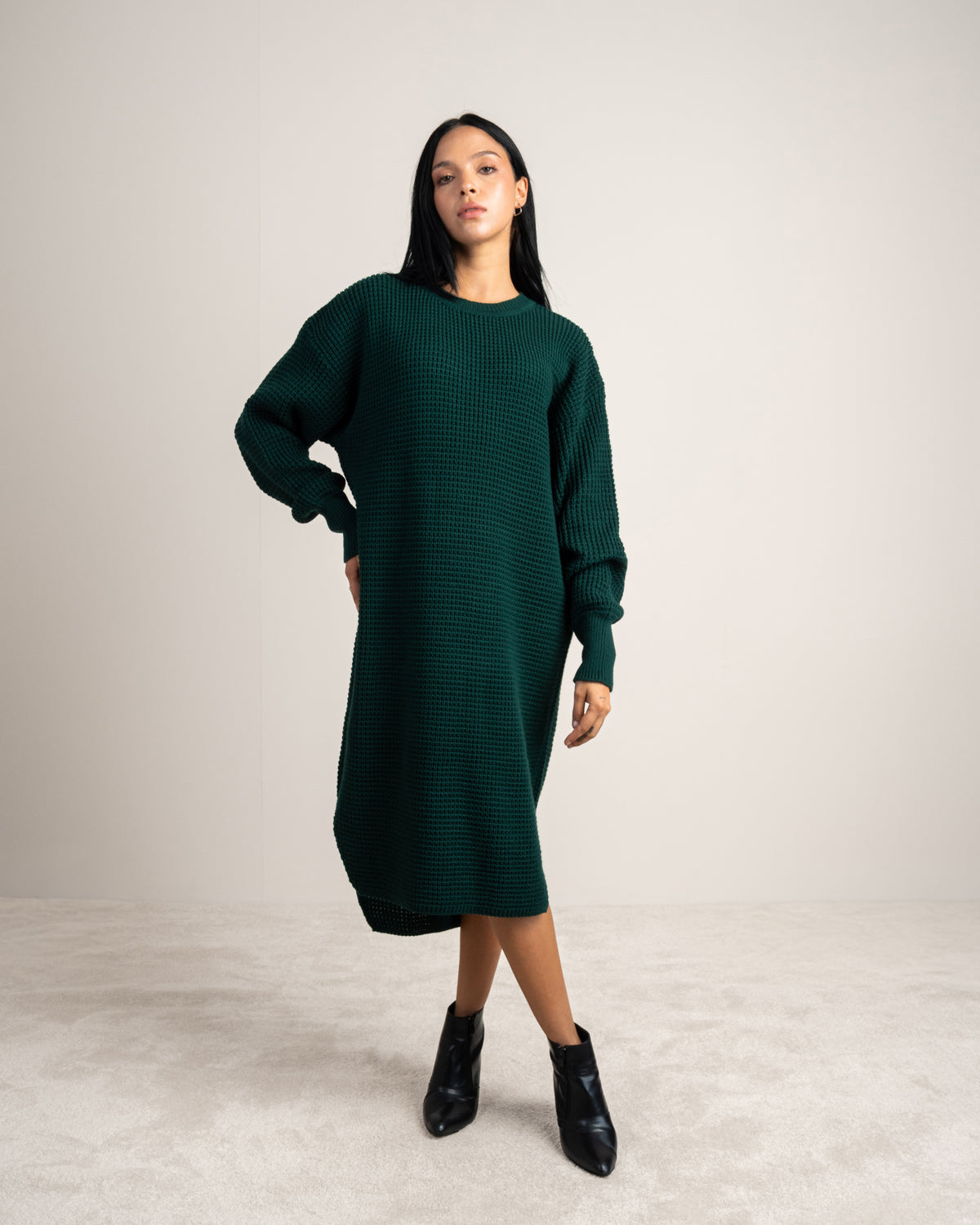 Plain Knitwear Dress - With Side Slits