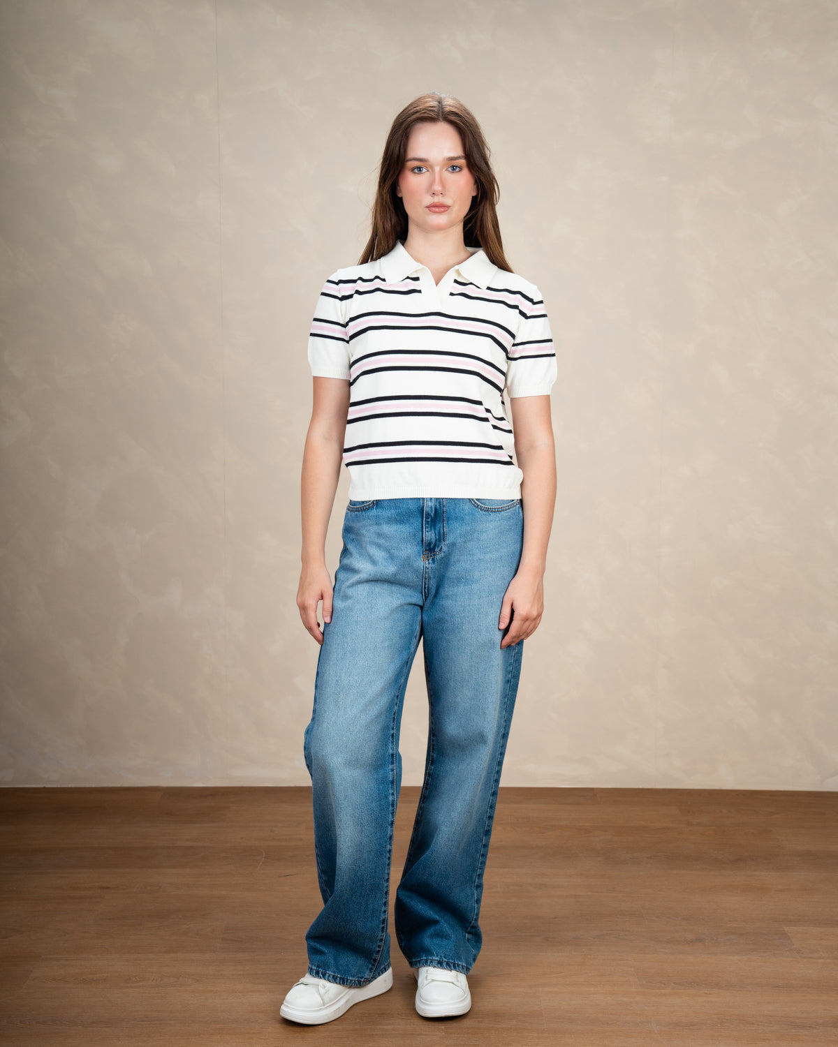 Basic Collared Top With Patterned Stripes