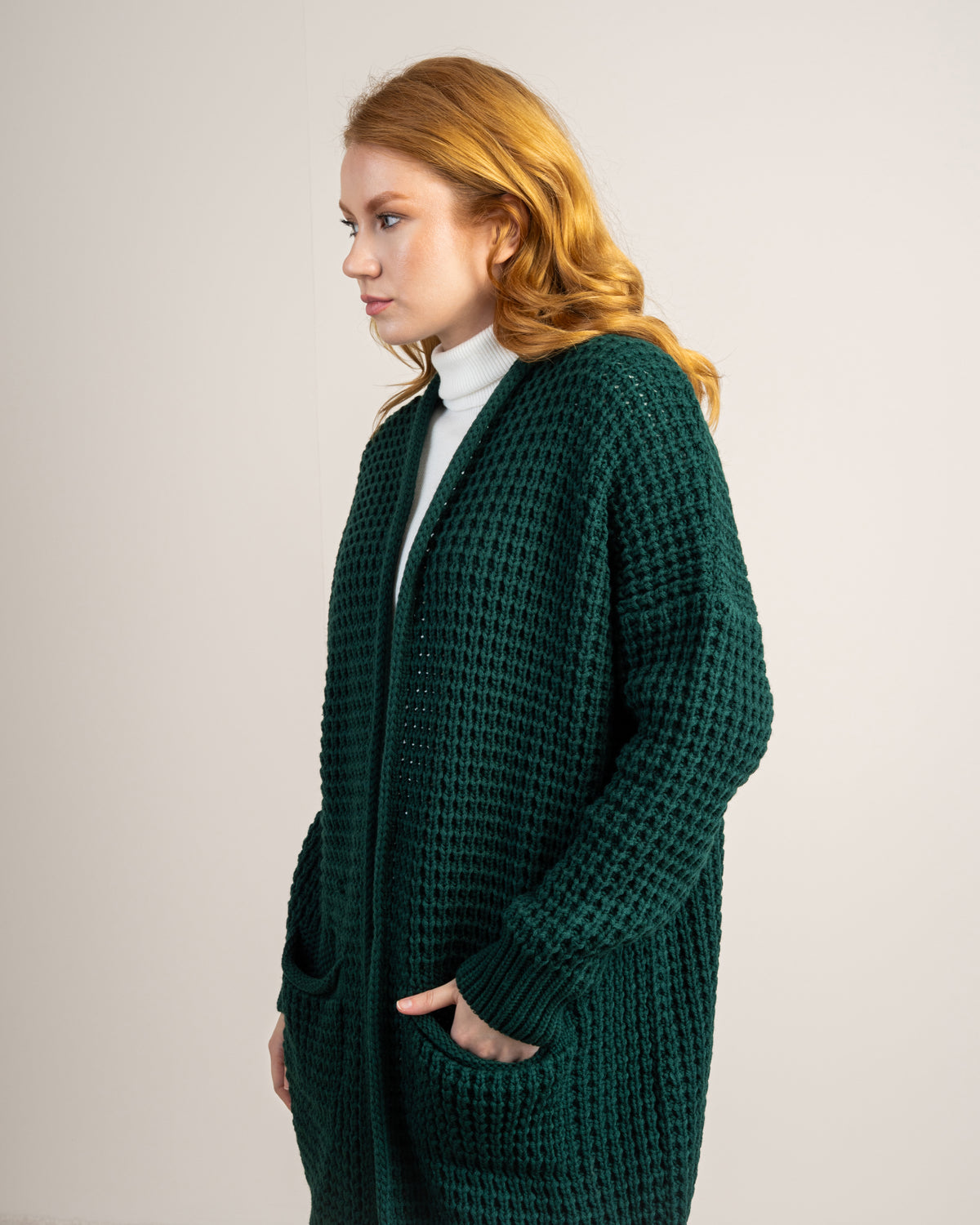 Plain Open Knitwear Cardigan With Pockets