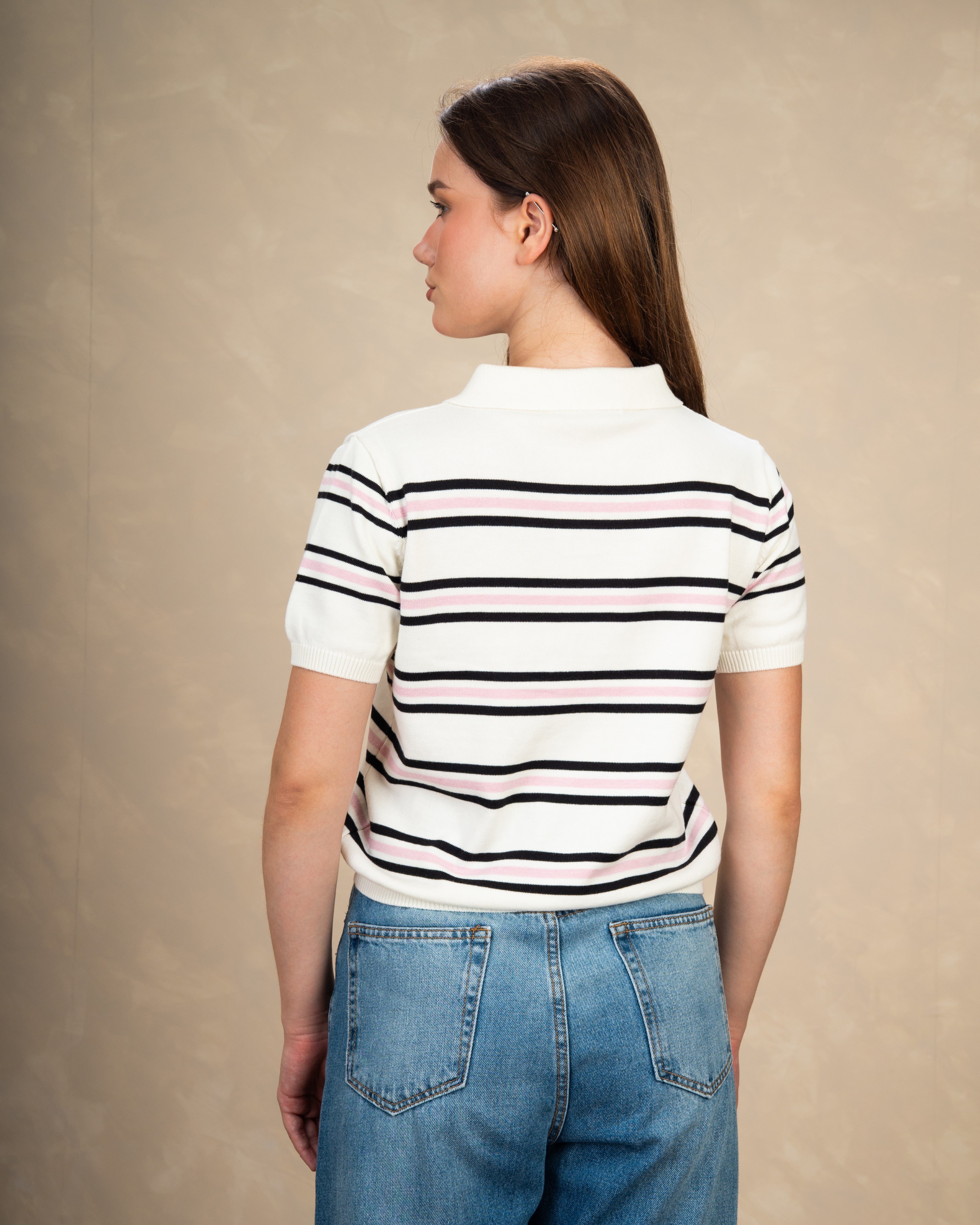 Basic Collared Top With Patterned Stripes