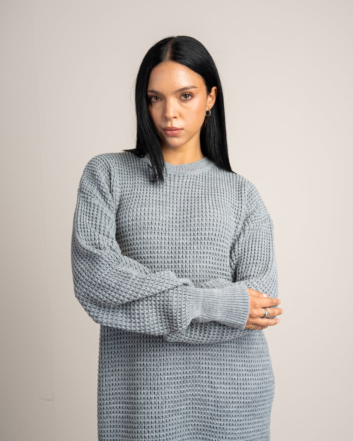 Plain Knitwear Dress - With Side Slits