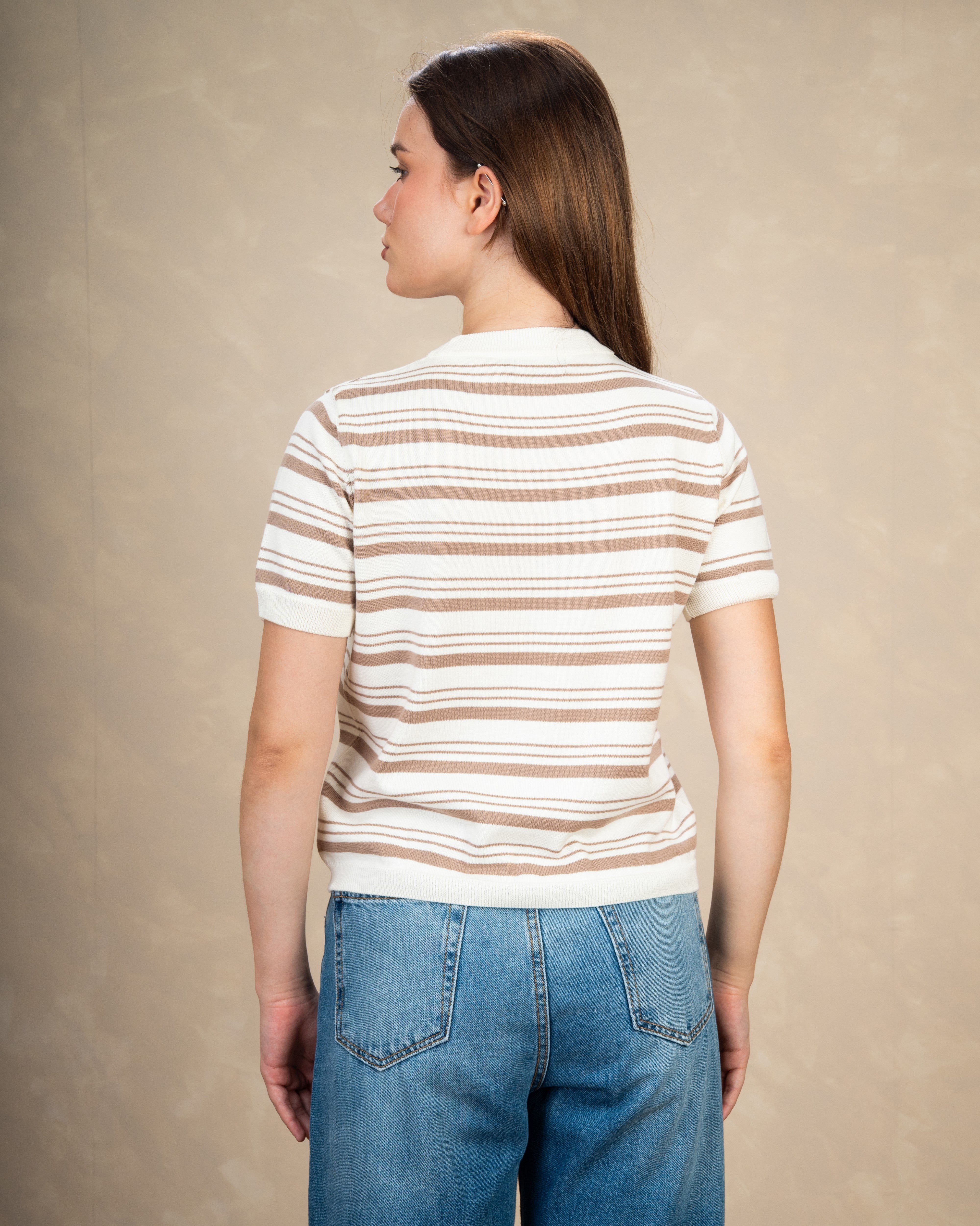 Basic Round Neck Top With Patterned Stripes