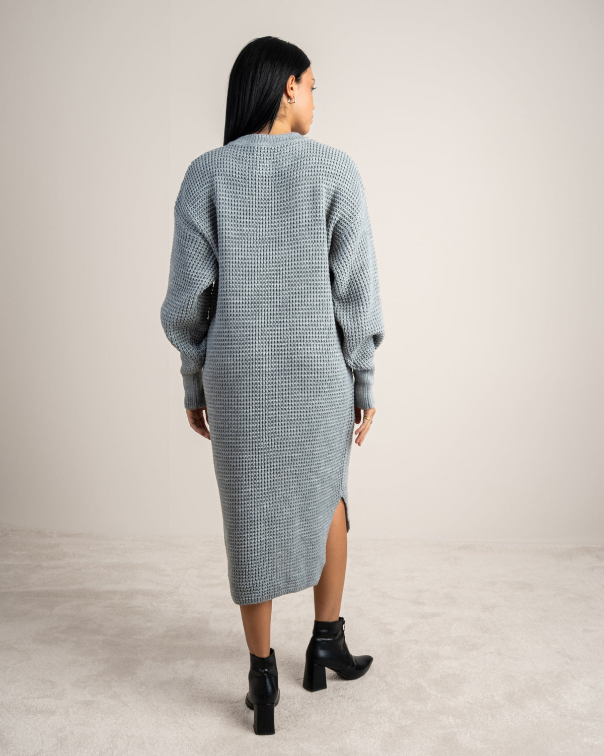 Plain Knitwear Dress - With Side Slits