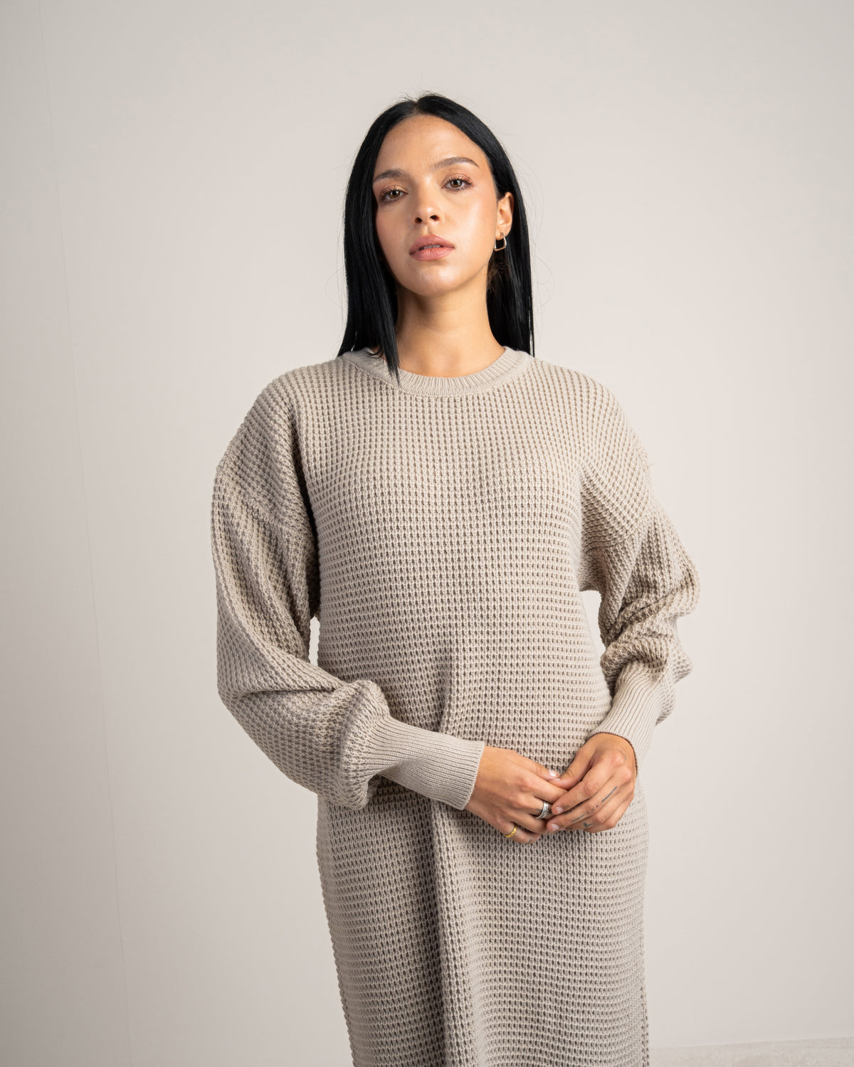 Plain Knitwear Dress - With Side Slits