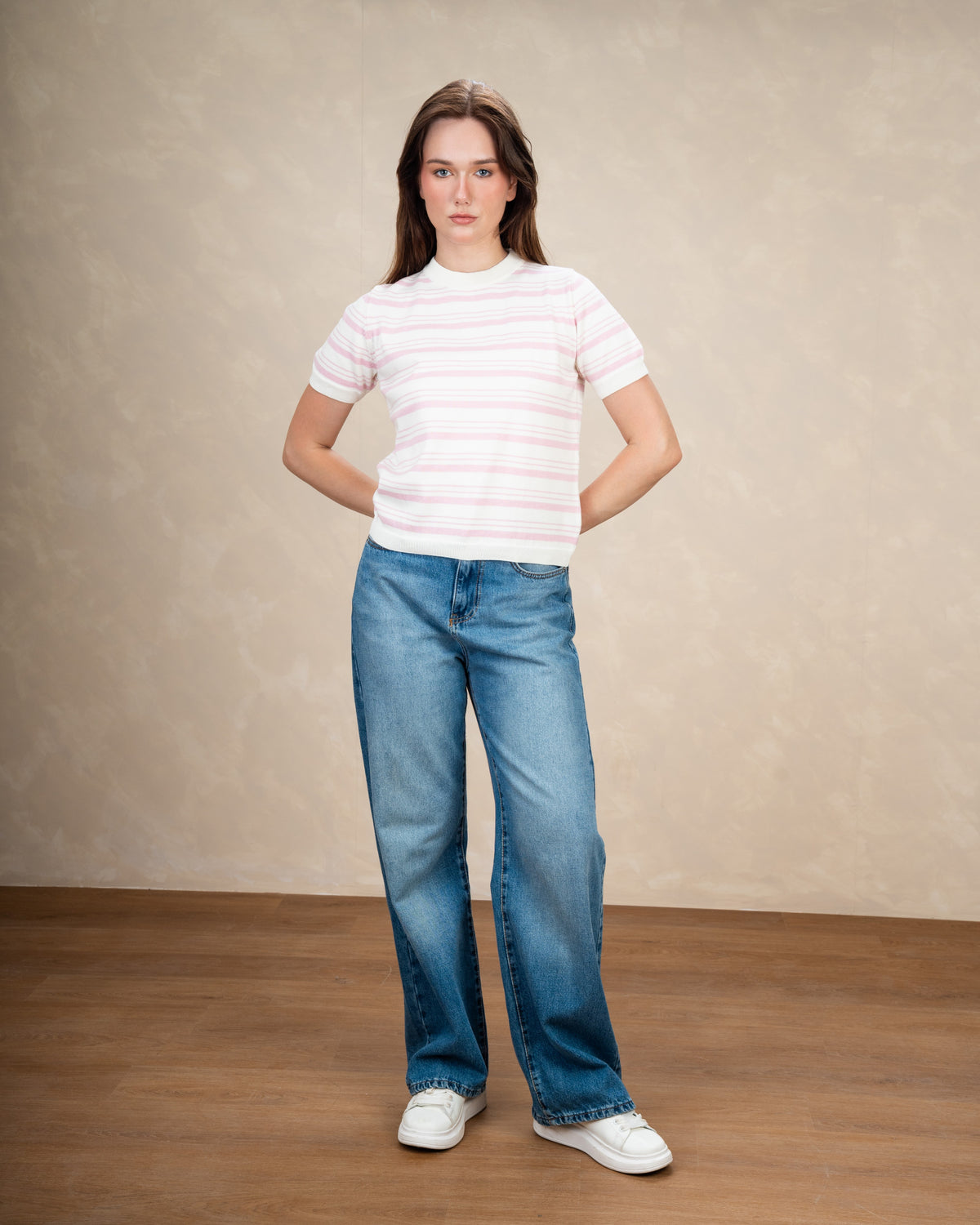 Basic Round Neck Top With Patterned Stripes