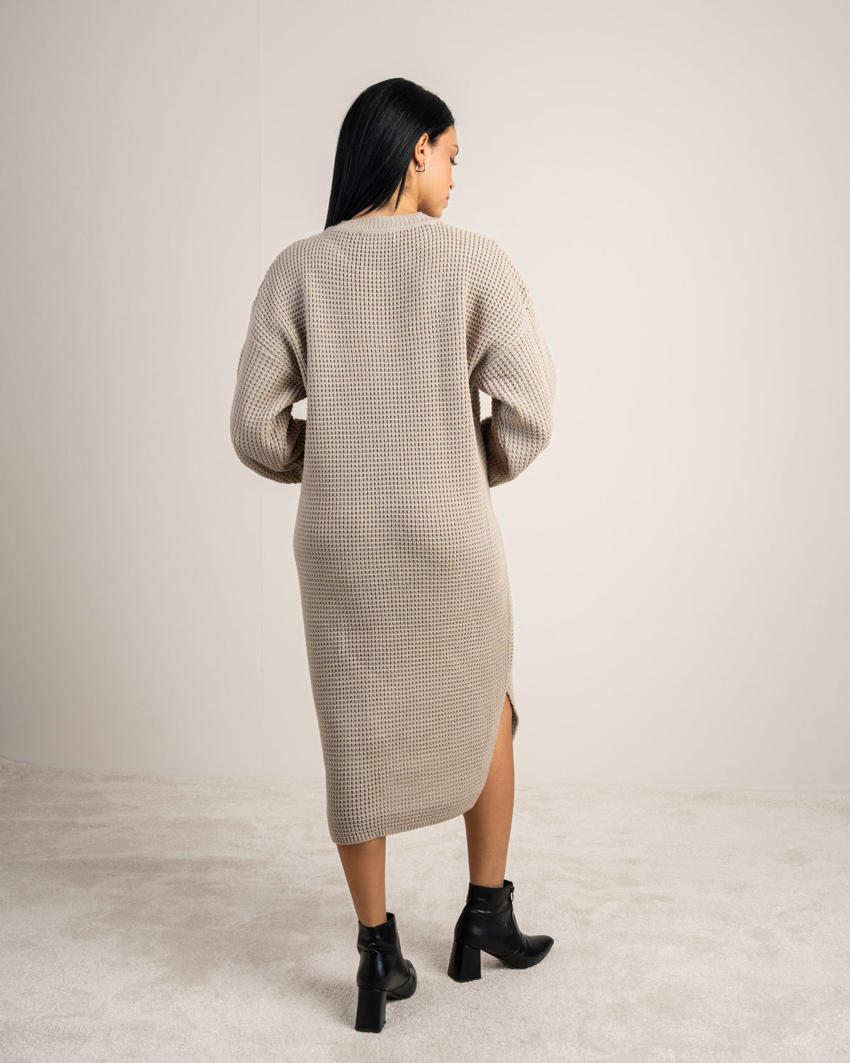 Plain Knitwear Dress - With Side Slits