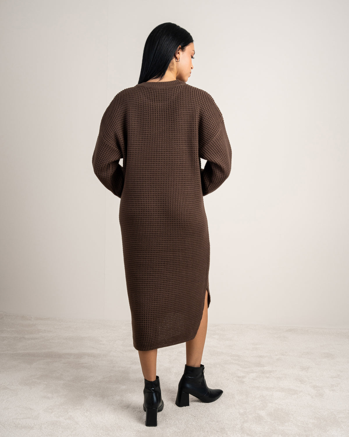 Plain Knitwear Dress - With Side Slits
