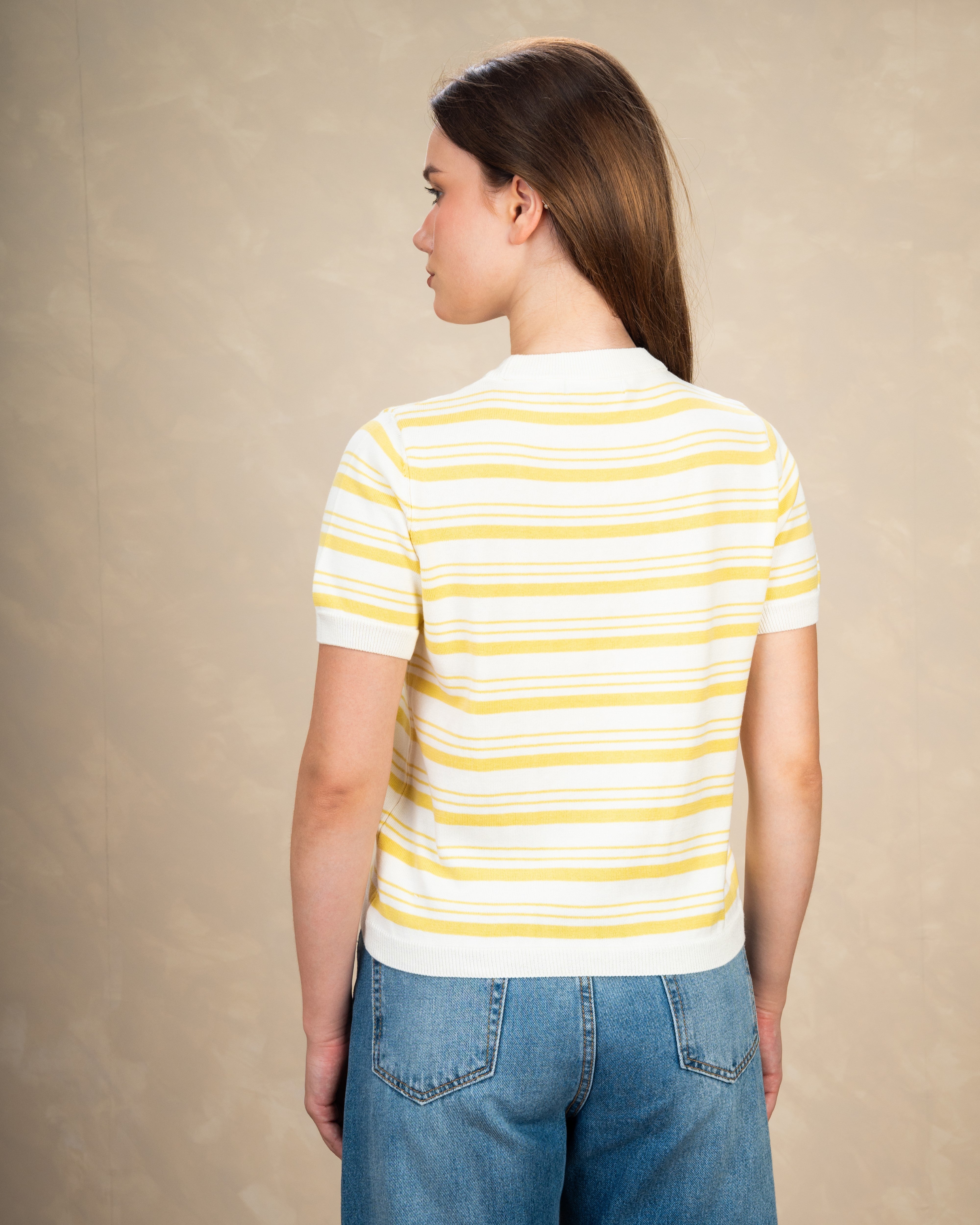 Basic Round Neck Top With Patterned Stripes