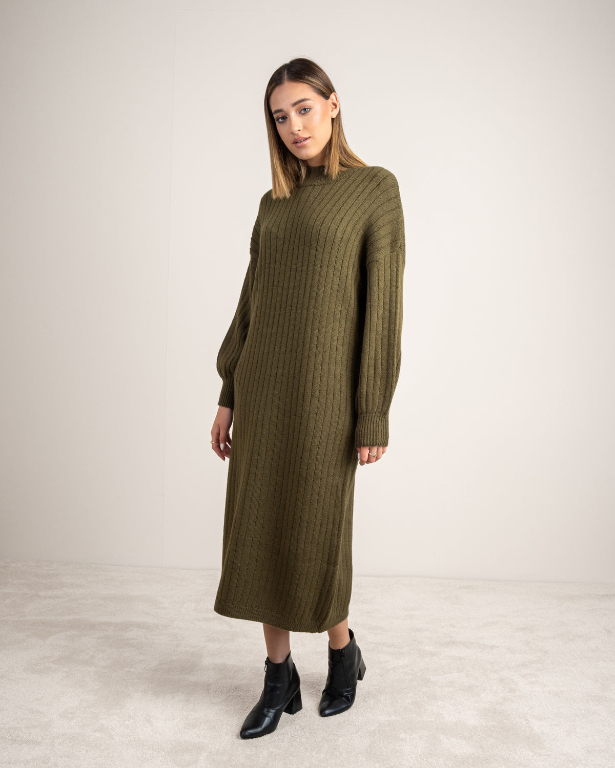Plain Ribbed Knitwear Dress