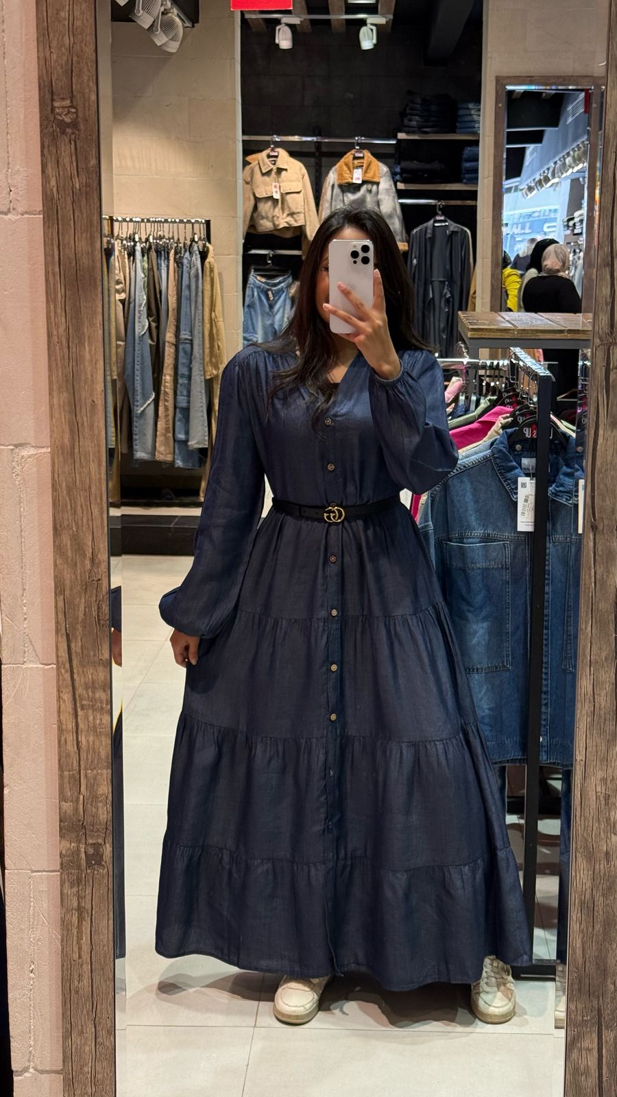 Denim Dress - Plain (Long - Buttons)
