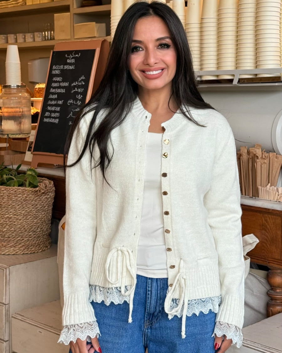 Knitwear Cardigan - With Lace Sleeves